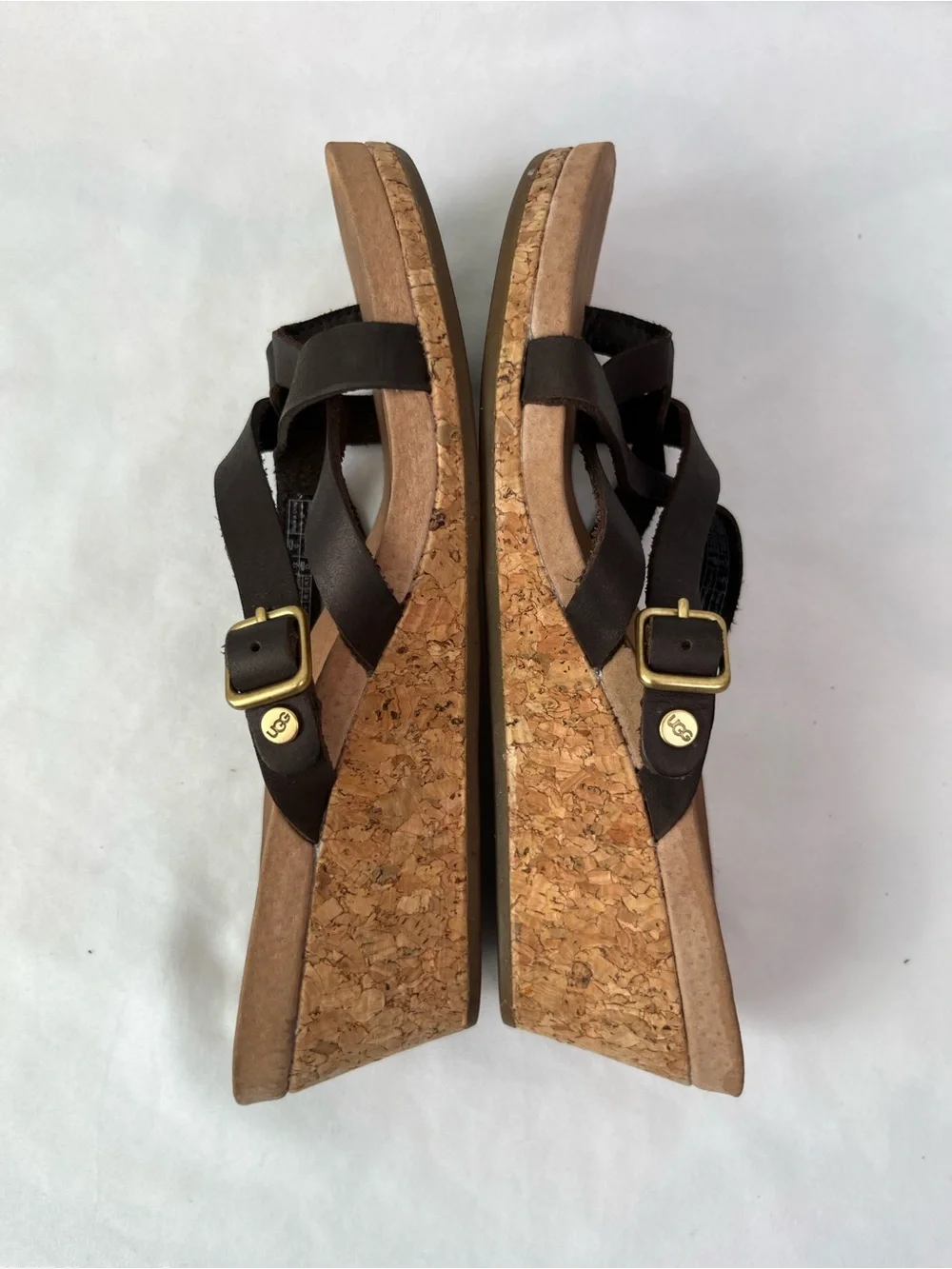 UGG Adalie Cork Wedge Thong Sandals Brown Leather Women’s Size 7.5